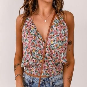 Floral Surplice Neck Top